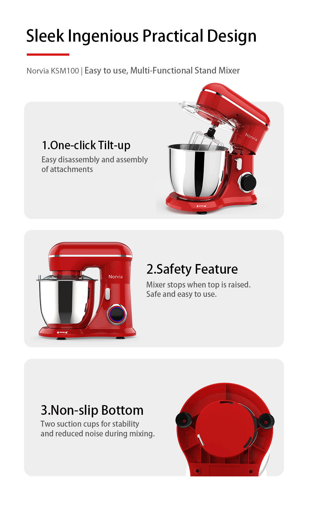 Airbot Norvia Kitchen Stand Mixer Powerful Motor Stainless Steel (5L/1300W) KSM100 - Cathay Electronic MY