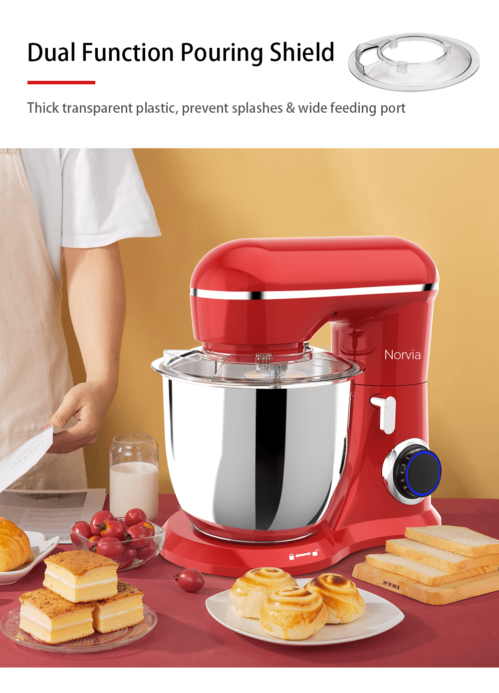 Airbot Norvia Kitchen Stand Mixer Powerful Motor Stainless Steel (5L/1300W) KSM100 - Cathay Electronic MY