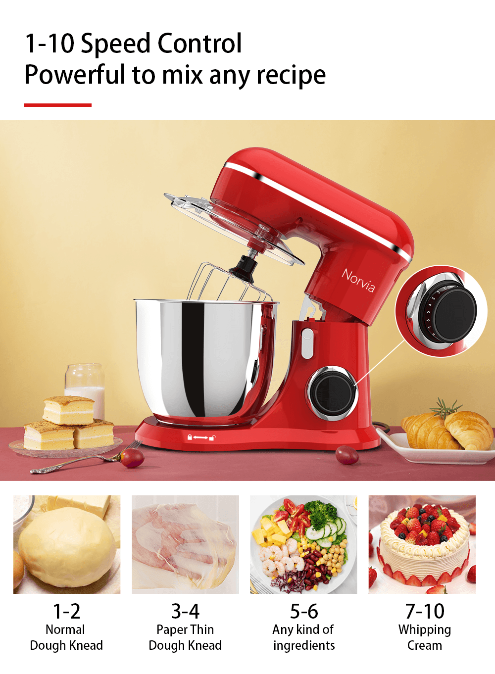 Airbot Norvia Kitchen Stand Mixer Powerful Motor Stainless Steel (5L/1300W) KSM100 - Cathay Electronic MY